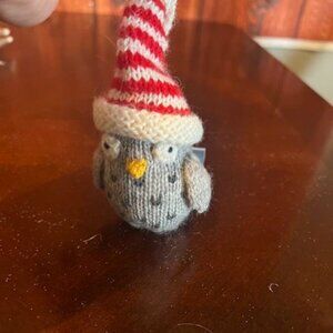 Handmade Mélange Collection Knit Owl Ornament In Red & White Hat